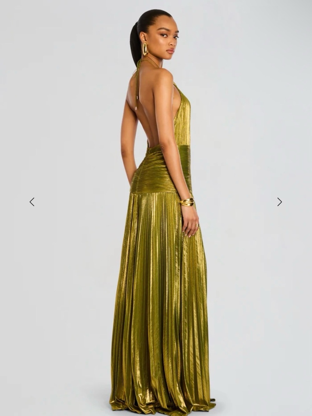 Retrofete Metallic Gold Halter Maxi Gown with High Slit - Picture 4 of 5